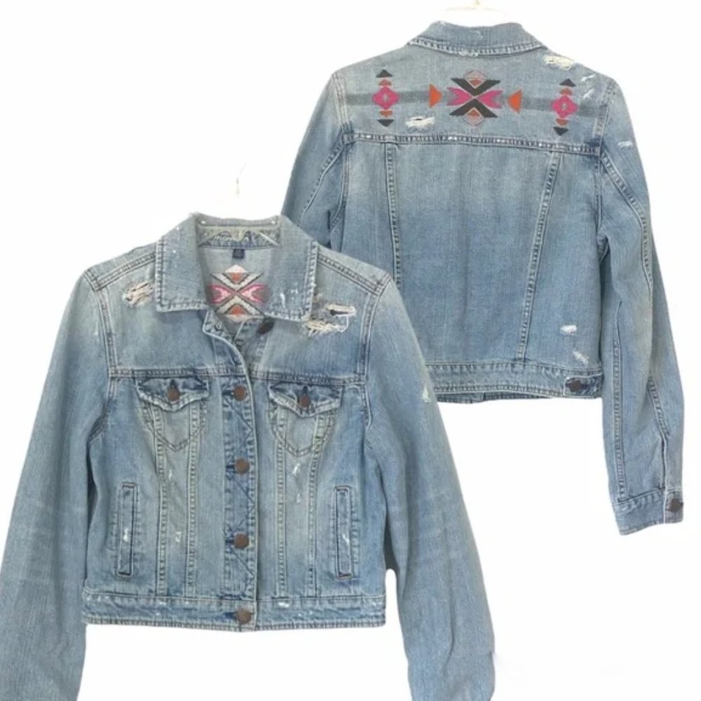 Distressed Embroidered Denim Jacket